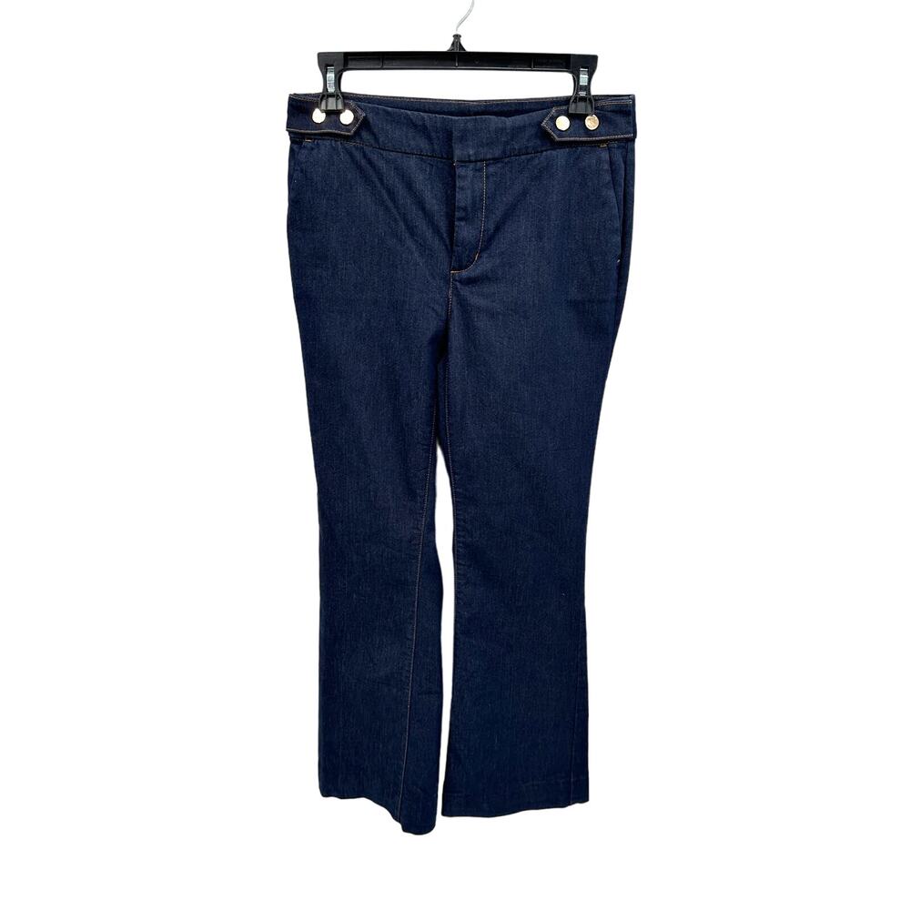 CHICOS Denim The Platinum Trouser Wide Leg Jeans with Gold Button Hardware // XS